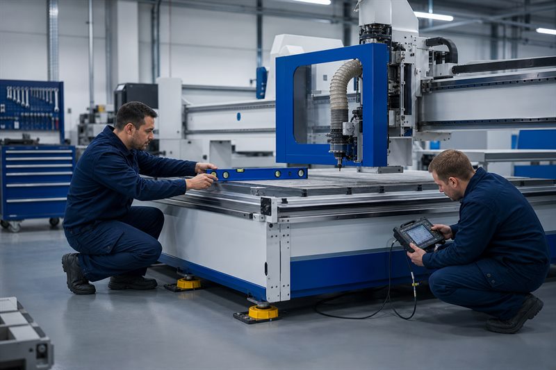 Engineers installing and commissioning a CNC router