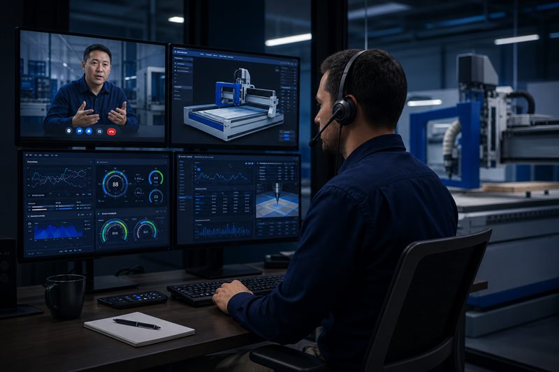 Engineer providing remote CNC diagnostics