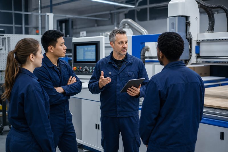CNC instructor training an international operator team