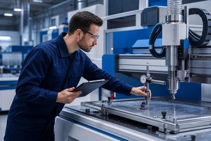 Quality engineer performing a CNC warranty inspection