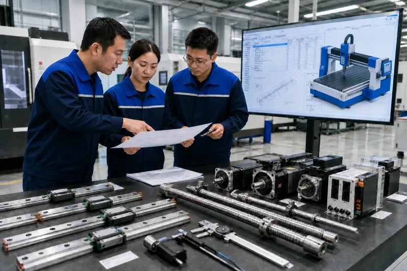 TechPro Chinese engineers confirming CNC machine design and inspecting incoming components