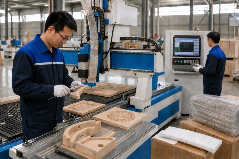 TechPro Chinese technicians testing a real CNC sample before packing and delivery