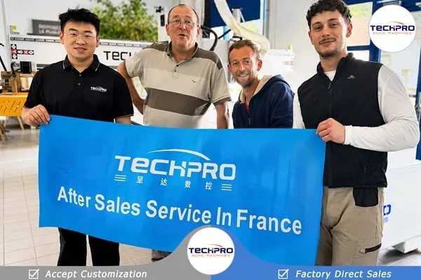 TechPro engineer with customers after 4-axis CNC router service in France
