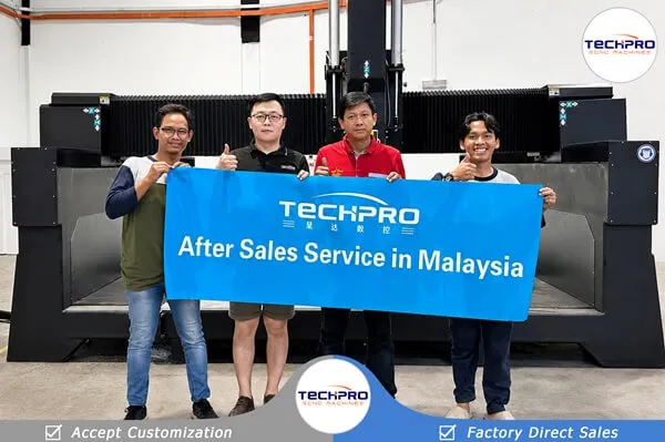 TechPro engineer with customers after 4-axis CNC router service in Malaysia