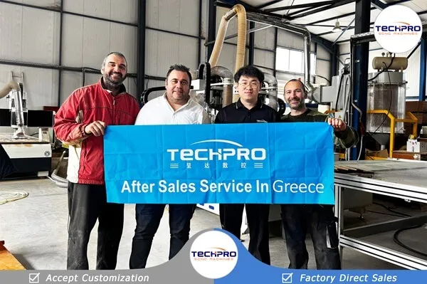 TechPro engineer with customers after ATC CNC router service in Greece