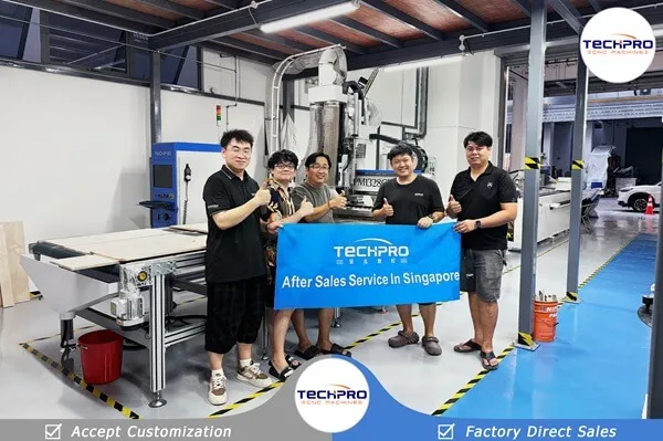 TechPro engineers with customers after ATC CNC router service in Singapore