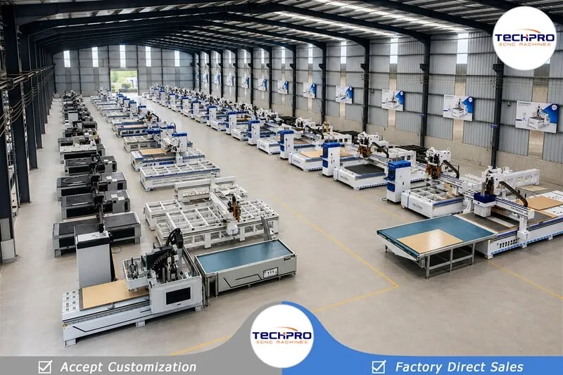 CNC router machines arranged across our TechPro manufacturing workshop