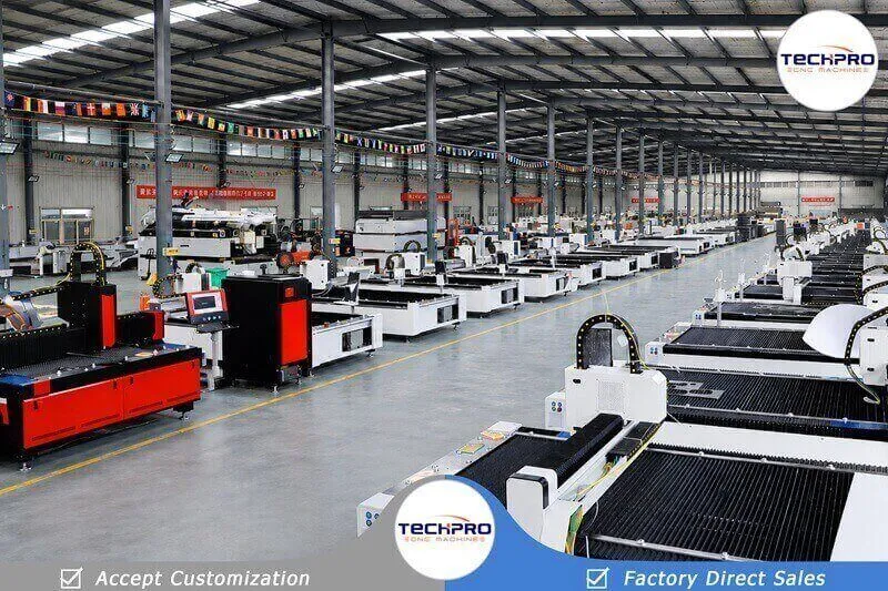 Fiber laser cutting machines arranged across our TechPro manufacturing workshop